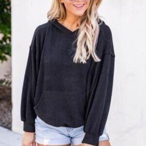 Pink Lily Black Corded Sweatshirt Hoodie Size Small